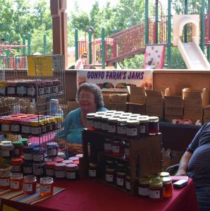 Vendors selling home made preserves in the pavillion