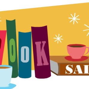 A cartoon image of four books standing upright
