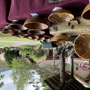 Table of handmade wooden bowls.