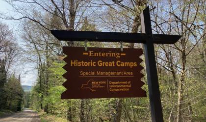 A road sign for Historic Great Camps