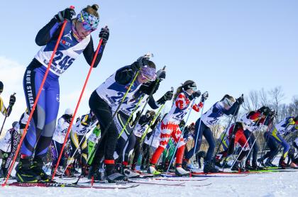 Competitors lined up for a cross-country skiing race