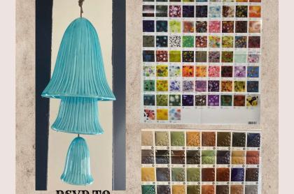 a photo of the wind chimes with a chart of different colored glazes