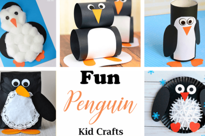 several photo clips of various penguin crafts