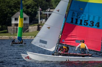 A sailboat with a white