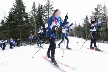 several cross-country skiers in a race 