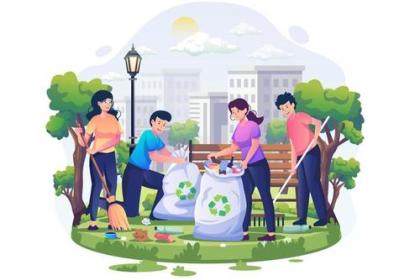 an image of people cleaning up garbage on the ground in a park