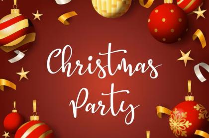 christmas party banner with balls