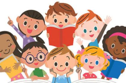 clip art of several children of different ethnicoties and genders enjoying books