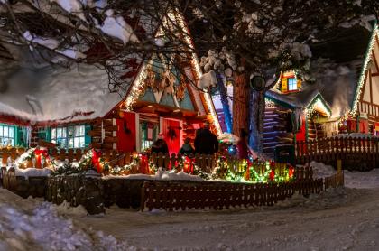 A home decorated with lights for Christmas