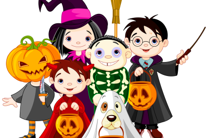 drawings of kids dressed up in costumes for Halloween