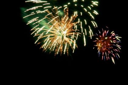 Fireworks bursting in a black sky