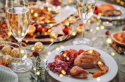 A table setting with much food