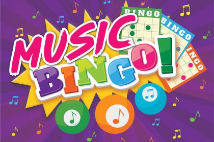 Graphic of the words Music Bingo! in colorful