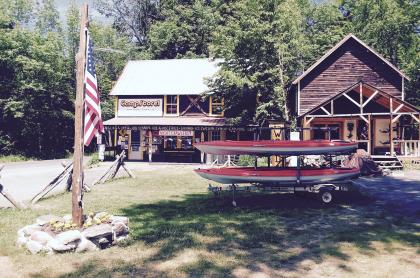 Camp store with American flag