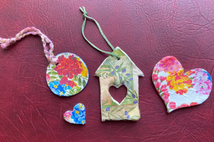 a variety of dry clay ornaments.