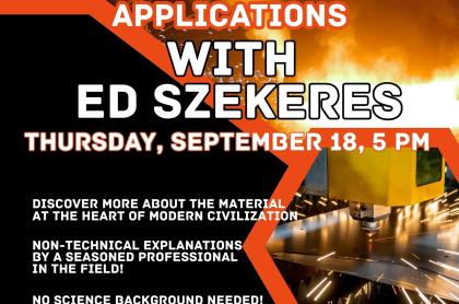 Poster advertising a talk on steel by Ed Szekeres at the Old Forge Library on Thursday