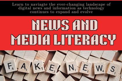 Poster for a News and Media Literacy event on Thursday