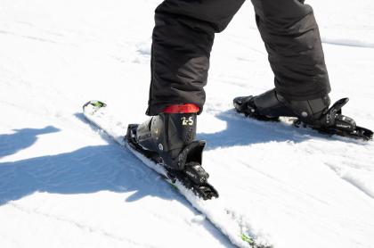 Close up shot of a kid's pair of skis