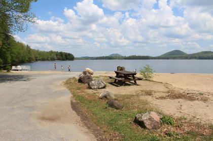 A beach with a boat ramp