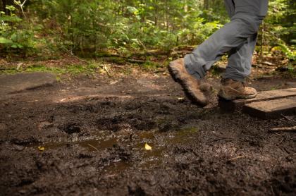 Hiking boots in the mud.