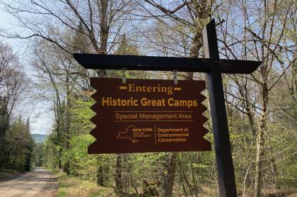 A road sign for Historic Great Camps 