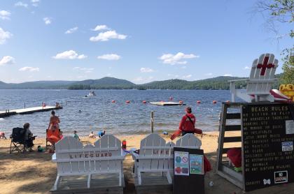 A public beach with mountain views