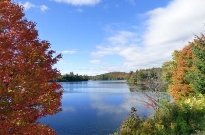 Mason Lake seen through fall-colored trees