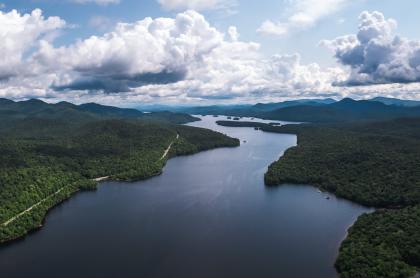 Aerial view of a long lake