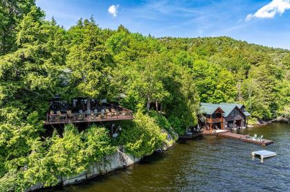 An aerial view over the water of Camp Cliffview.