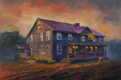 An illustration of a log cabin