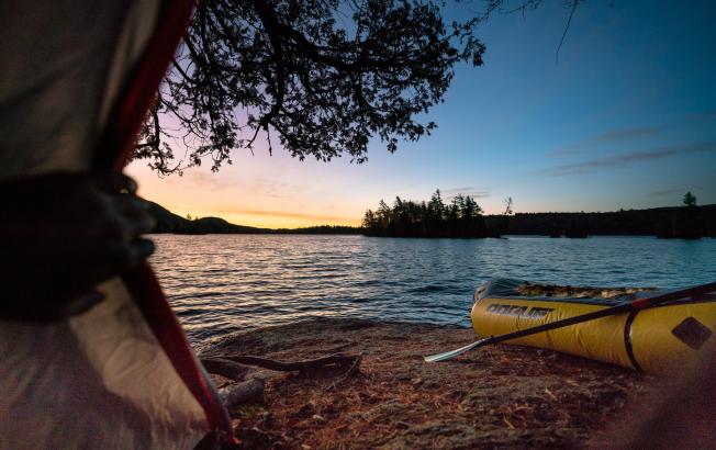 Camping on a beach in the fall.