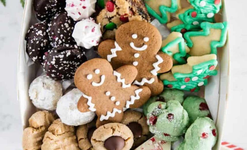 a box of several variety holiday cookies