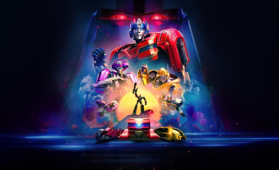 a movie poster for Transformers one with a montage of different transformers