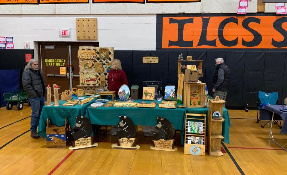 table display of wood working craft items for purchase