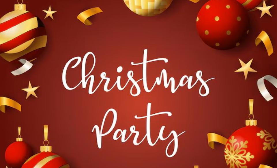 christmas party banner with balls