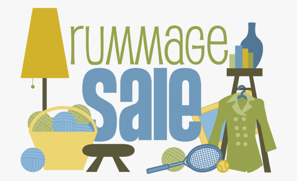 rummage sale poster with items that would be for sale- a lamp