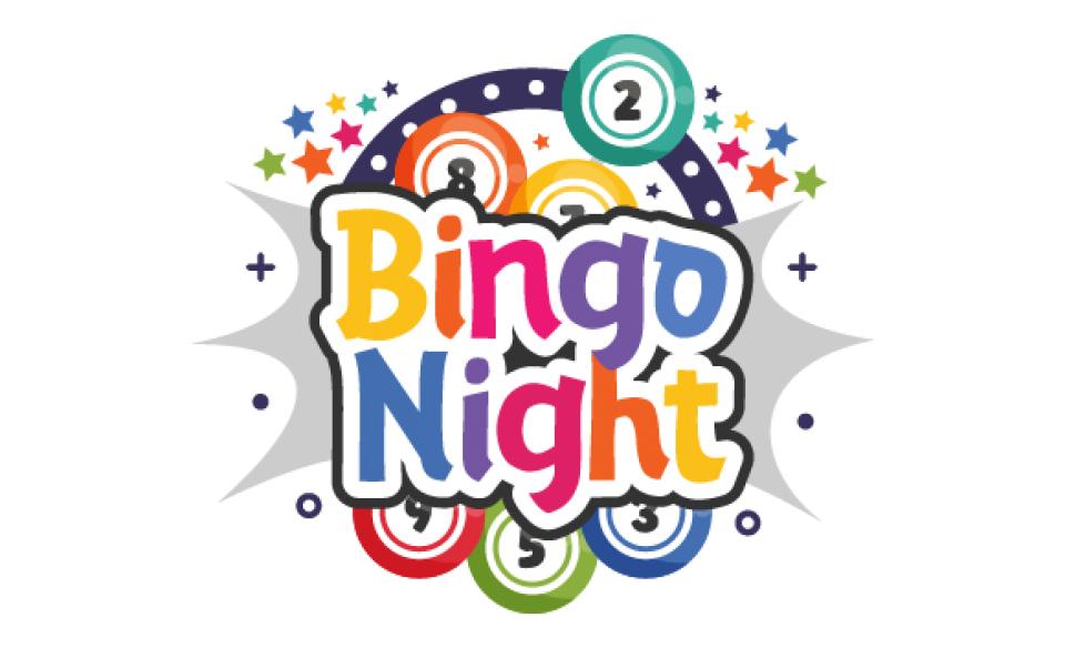 A picture that reads BINGO Night with confetti and Bingo Balls in the background.