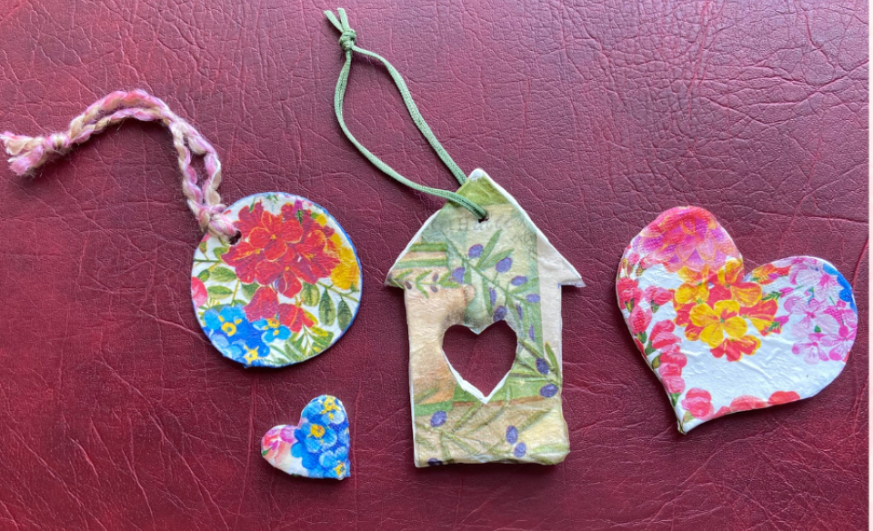 a variety of dry clay ornaments.
