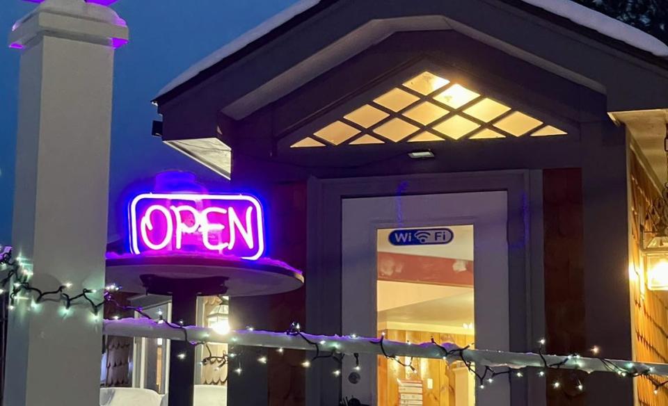 Waypoint Cafe front entrance at night
