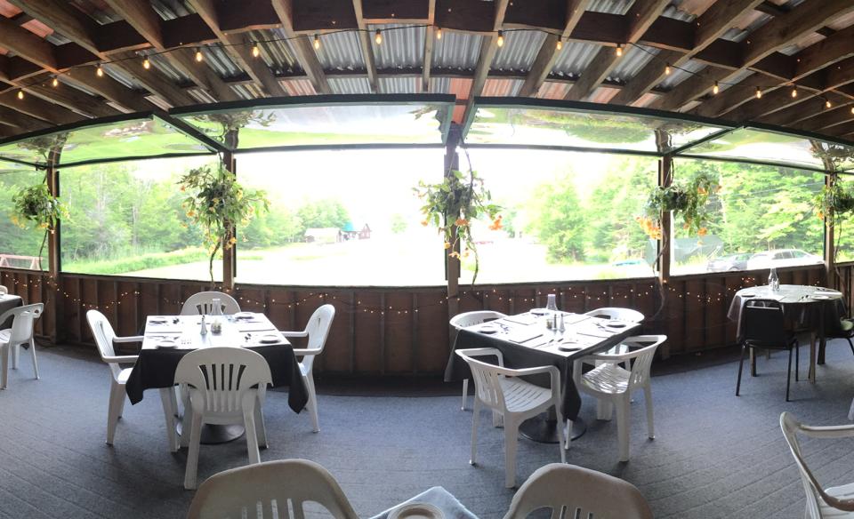 Tables on a covered porch