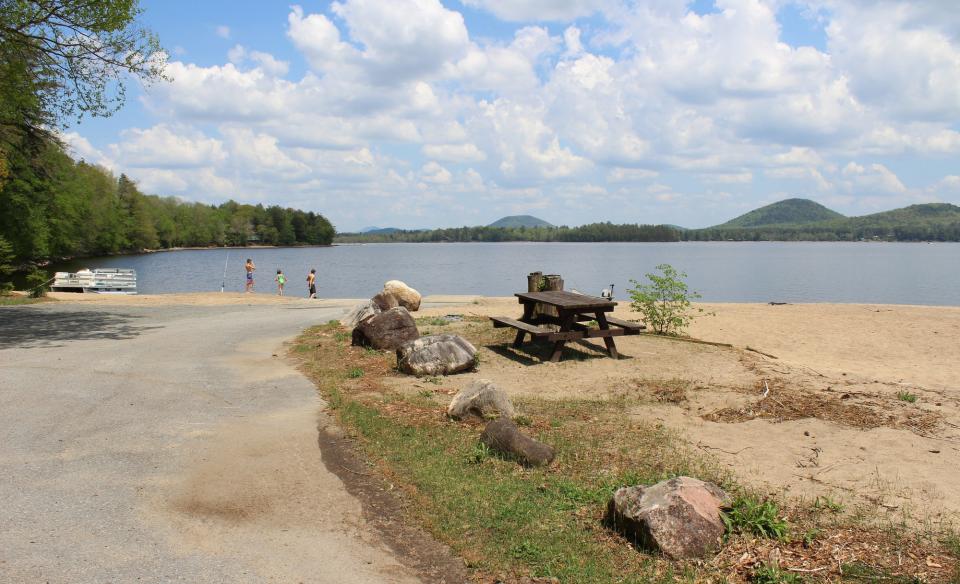 A beach with a boat ramp
