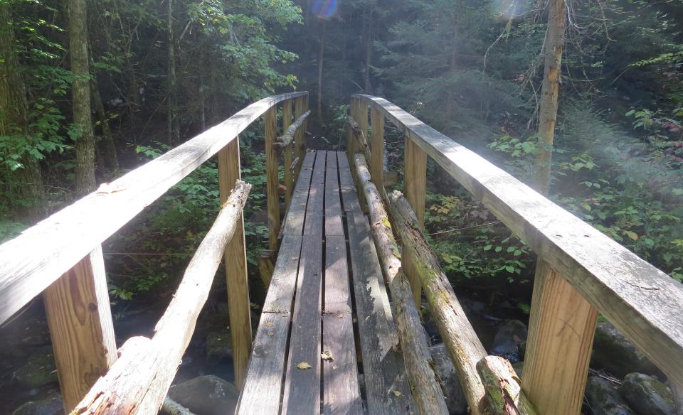 A wooden bridge along the OK Slip Falls trail