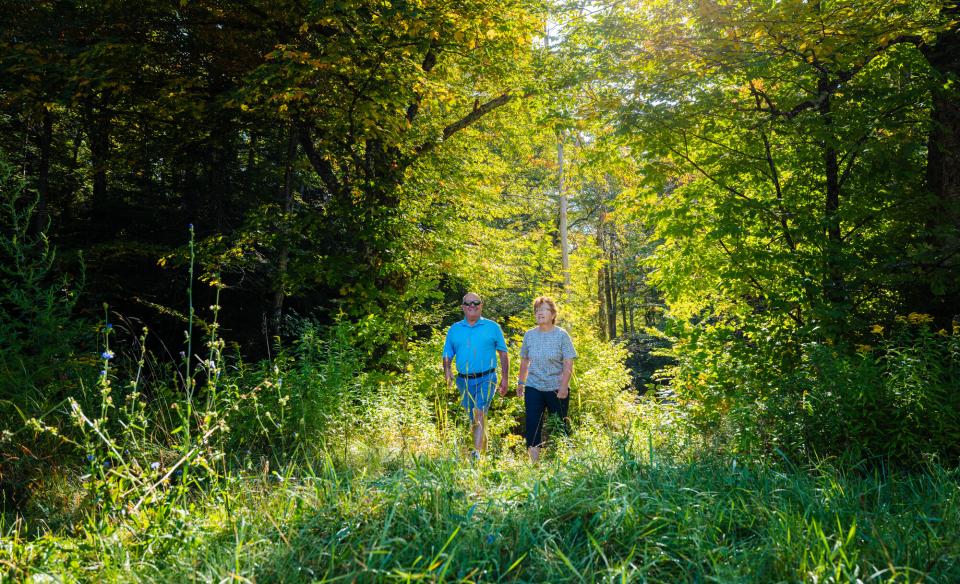A couple hiking on the Whiskey Brook Falls trail