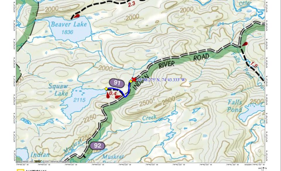 A map with one main road and hiking trails.