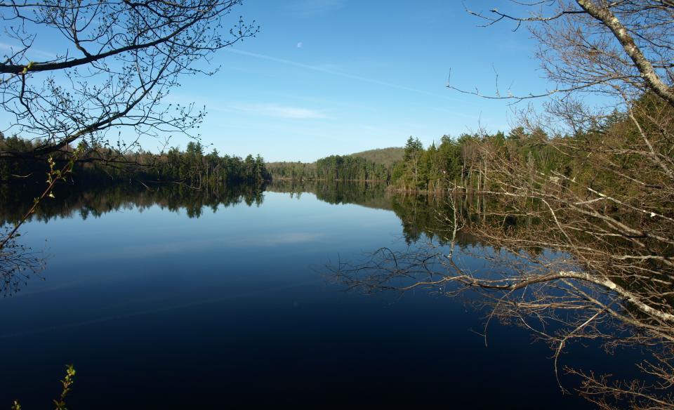 Mason lake mirroring the sky and surrounding trees