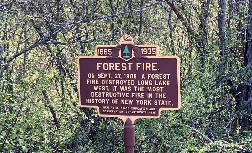 A sign for a historic forest fire.