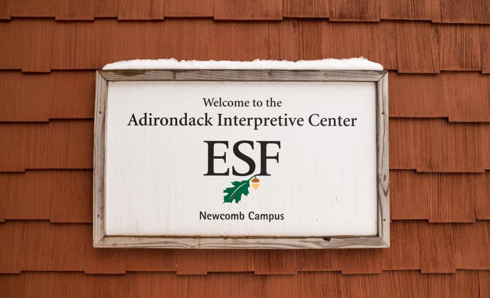 A small sign for the Adirondack Interpretive Center.