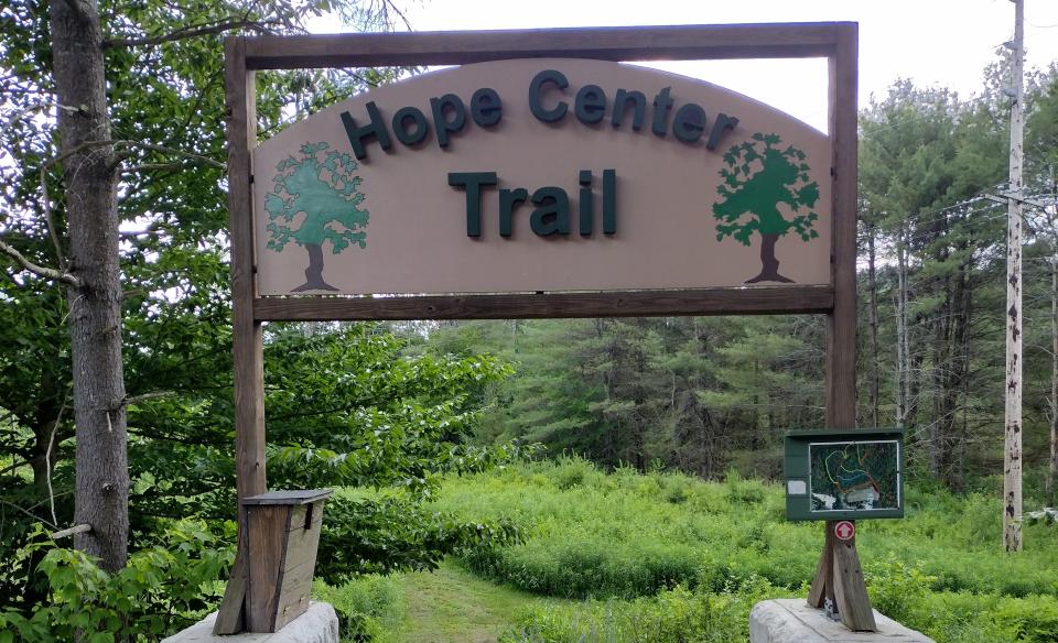 The sign for Hope Center Trails