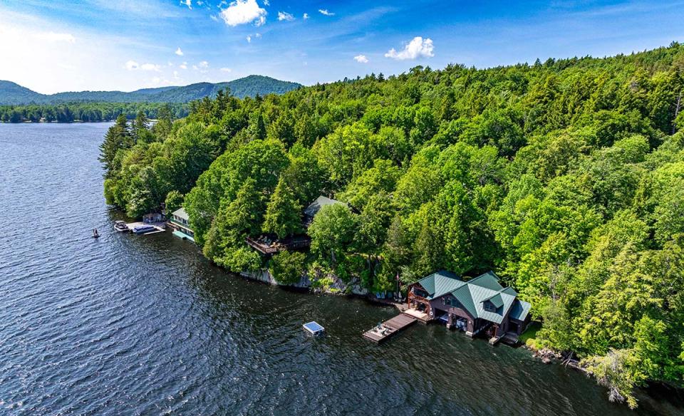 Aerial view of the property over the water