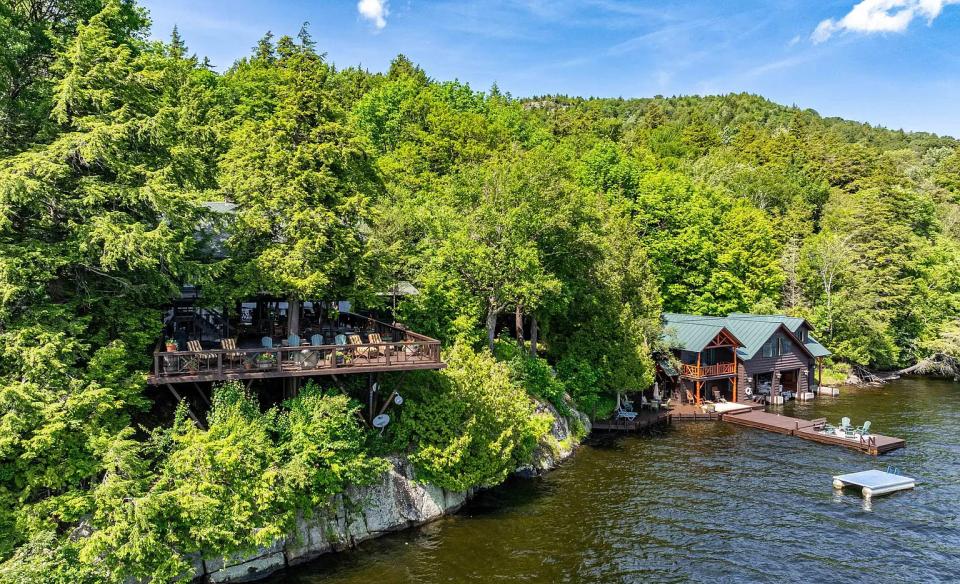 An aerial view over the water of Camp Cliffview.